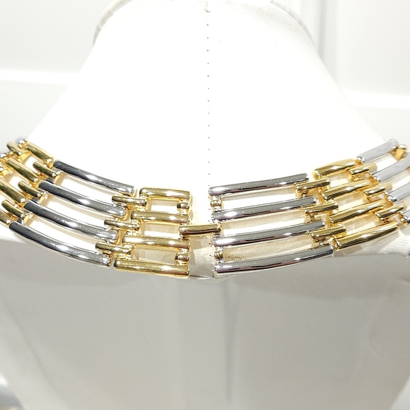 Vintage Givenchy Gold & Silver Two Tone Collar Necklace 14-inch - Picture 8 of 16